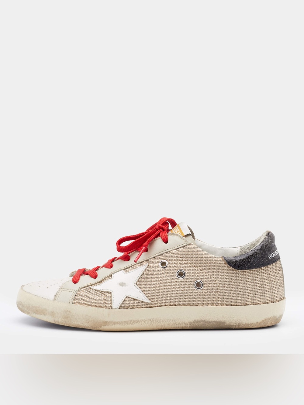 Golden Goose Beige Canvas Low-Top Sneaker with Red Laces and White Star